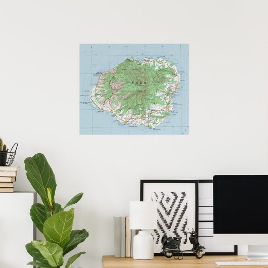 Kauai  Map Poster (Thuiskantoor)