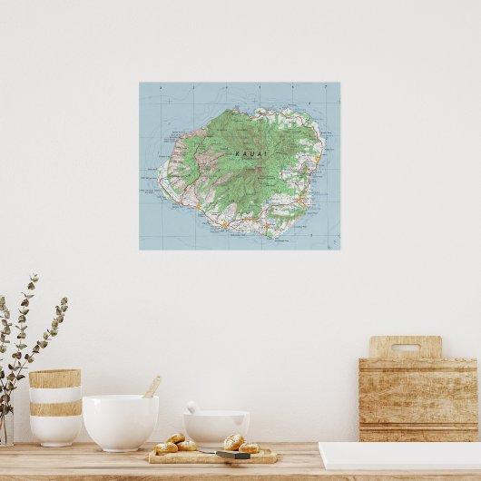 Kauai  Map Poster (Keuken)