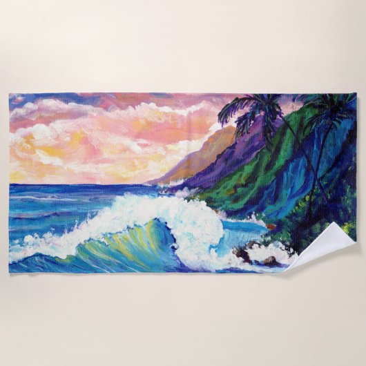 Kauai Na Pali kust met Ocean Wave Beach Towel Strandlaken (Voorkant)