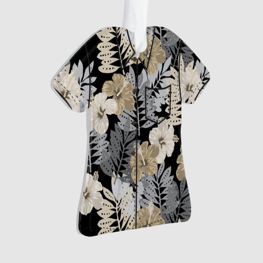 Kauai Oerwoud Hawaiian Hibiscus Aloha Shirt- Zwart Ornament (voorkant)