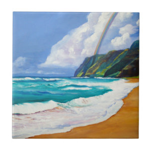 Kauai Polihale Beach met Rainbow Ceramic Tile Tegeltje