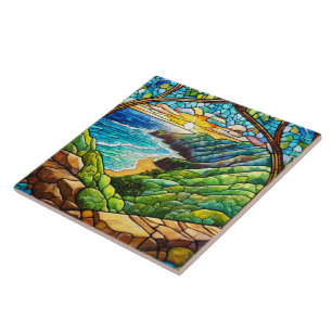 Kauai- uitzicht van hankapiai Glas in lood kunst Tegeltje