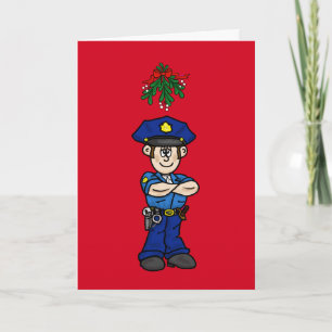 Kaukasische Cop & Mistletoe Flirty Christmas Kaart