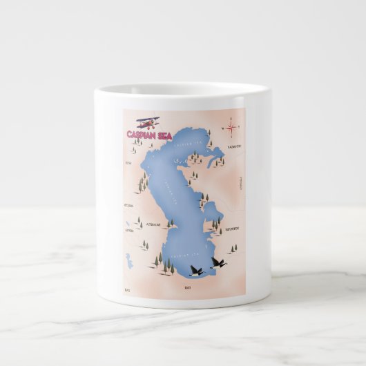 Kaukasische Zee vintage stijl kaart reisposter Extra Grote Beker (Voorkant)