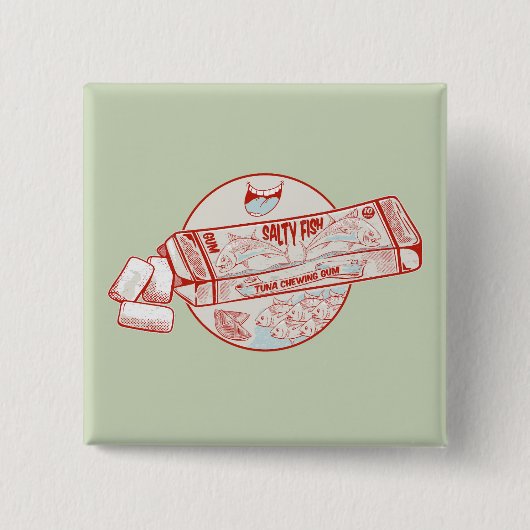 Kauwgom grappige tonijn vis smaak vierkante button 5,1 cm (Voorkant)