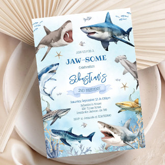 Kauwkleurig Shark Feest Onder de Zee Verjaardag Kaart