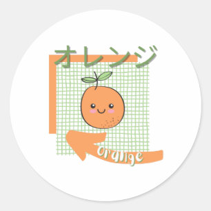 kawaï - schattig Sinaasappel, oranje, groen Ronde Sticker