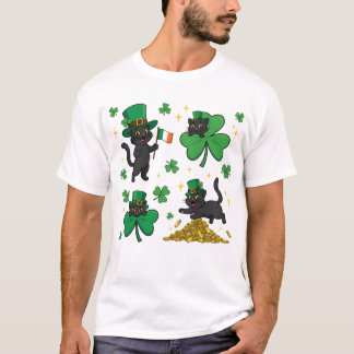 Kawai zwarte katten St. Patrick's Day 2026 T-shirt