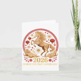 Kawaii 2026 Jaar Van Crazy Horse Dame Maan Meisje Kaart