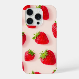 Kawaii Aardbei Aesthetic Patroon Hoortelefoon Hoes iPhone 15 Pro Hoesje
