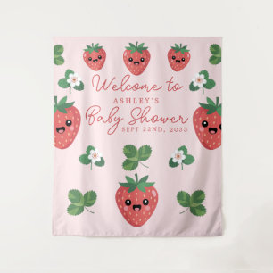 Kawaii Aardbei Baby Shower Achtergrond Wandkleed