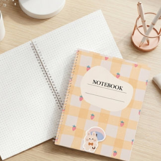 Kawaii Aardbei Konijn Gingham Pastel Notitieboek