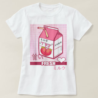 Kawaii aardbei melk carton ontwerp t-shirt