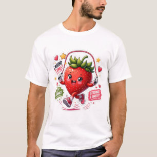 Kawaii aardbei springtouw fitness sticker t-shirt