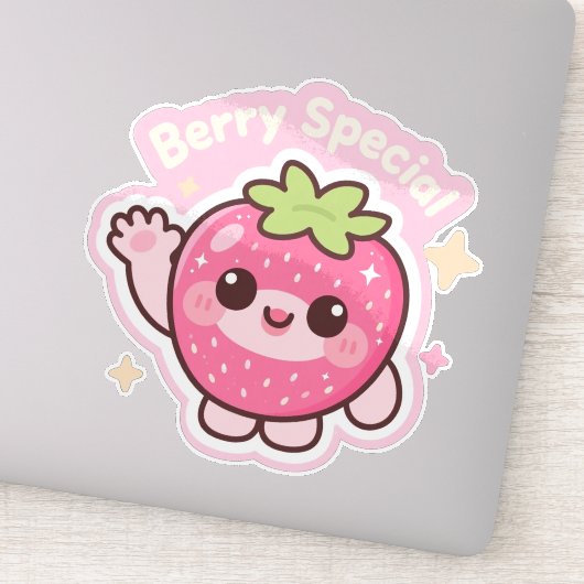Kawaii Aardbei Sticker – Decoratie voor Laptop (Detail)
