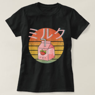 Kawaii Aardbeimelk Retro Kunst T-shirt