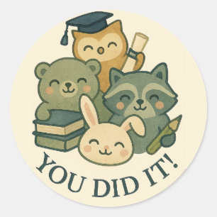 Kawaii Afstuderen Animals "Je hebt het gedaan!" St Ronde Sticker