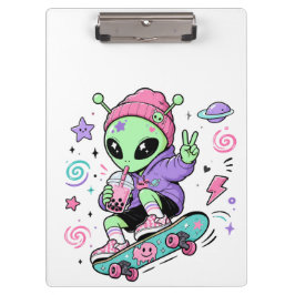 Kawaii Alien Skater Bubble Tea Ontwerp Klembord