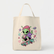 Kawaii Alien Skater Bubble Tea Ontwerp