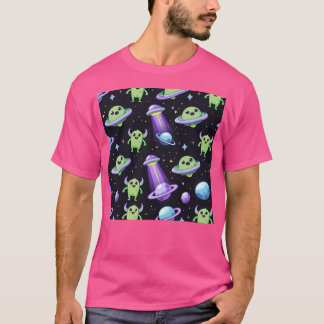 Kawaii Aliens In Space Schattige Pattern Met Space T-shirt