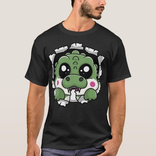 Kawaii alligator kauwen door t-shirt (Voorkant)