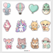Kawaii Animal Sticker Bundle – Cute Fantasy & Anim (Feuille)