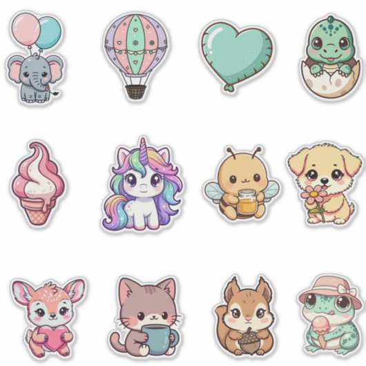 Kawaii Animal Sticker Bundle – Cute Fantasy & Anim (Devant)