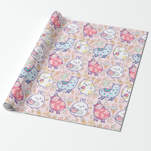 Kawaii Animals Cadeaupapier (Uitgerold)
