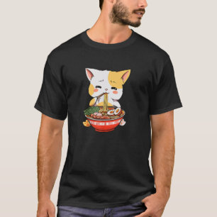 Kawaii Anime Cat Eating Ramen Japanse noedels T-shirt