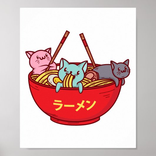 Kawaii Anime Cat Funny Schattige Japanse ramen Poster (Voorkant)