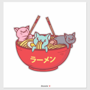Kawaii Anime Cat Funny Schattige Japanse ramen Sticker