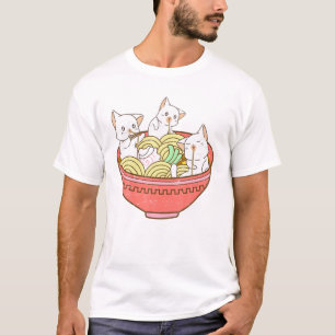 Kawaii Anime Cat Japans Ramen Noodles - Kitten V T-shirt