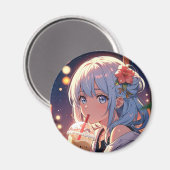 Kawaii Anime Girl Boire Boba Magnet - mignonne (Recto/Verso)
