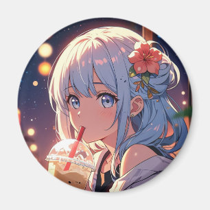 Kawaii Anime Girl Drink Boba Magnet - Schattige Magneet