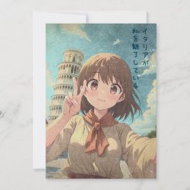 Kawaii Anime Girl in Pisa, Italy - Vintage Art Bedankkaart