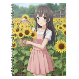 Kawaii Anime Girl in Sunflower Garden Notitieboek