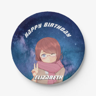 Kawaii Anime Girl Melkwegstelsel Papieren Bordje