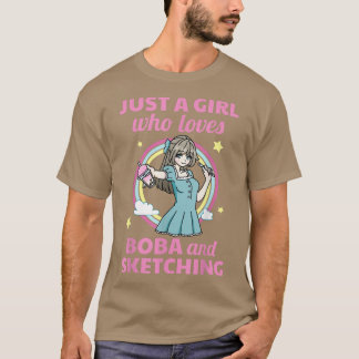 Kawaii Anime Girl Sketching Boba T-shirt