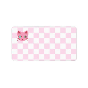 Kawaii Anime Kitty Kat Roze & Witte Schaakbord Etiket