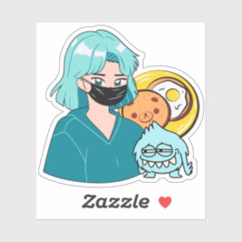 Kawaii Anime Ontbijt – Gemaskerd Meisje & Beer Toa Sticker