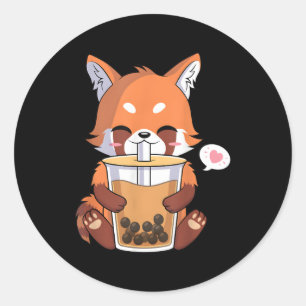 Kawaii Anime Red Panda Drink Boba Bubble Tea Ronde Sticker
