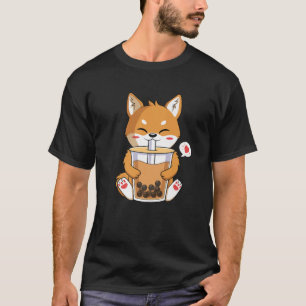 Kawaii Anime Shiba Inu Dog Drink Boba Bubble Te T-shirt