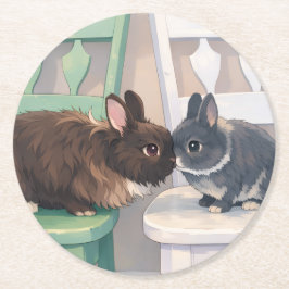 Kawaii Anime Two Bunnies Coaster Set (6) Ronde Kartonnen Onderzetter