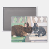 Kawaii Anime Two Bunnies  Cute Magnet (Recto/Verso)