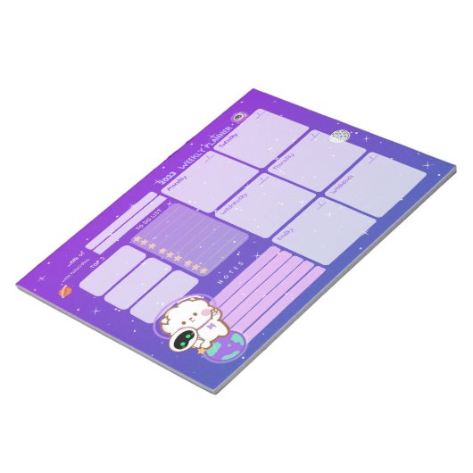 Kawaii Astronaut in Universe Weekly Planner Notitieblok (Schuin)