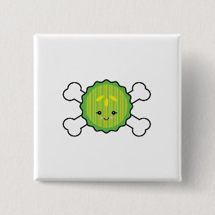 kawaii augurk plakje en schedel en gekruiste botte vierkante button 5,1 cm