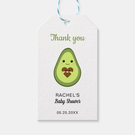 Kawaii Avocado Baby shower Hartelijk dank Cadeaulabel (Voorkant)