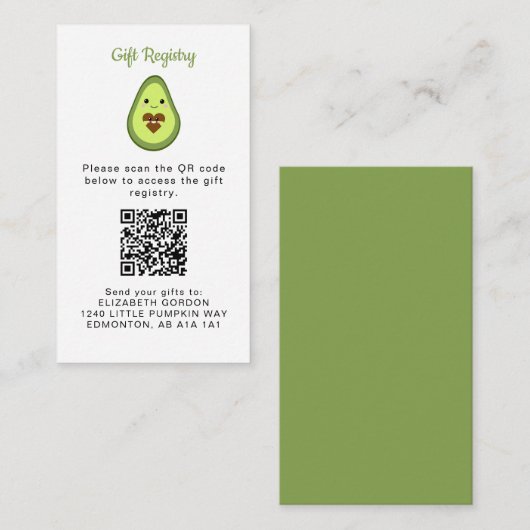 Kawaii Avocado Baby shower QR Code Cadeauregister Informatiekaartje (Voorkant / Achterkant)