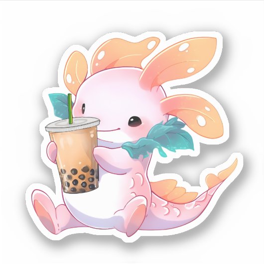Kawaii Axolotl & Boba thee Sticker (Voorkant)
