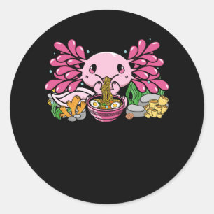 Kawaii Axolotl Eating Ramen Noodles Anime Japans Ronde Sticker